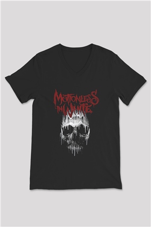 Motionless in White Baskılı Unisex Siyah V Yaka Tişört - Tshirt
