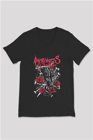 Motionless in White Baskılı Unisex Siyah V Yaka Tişört - Tshirt