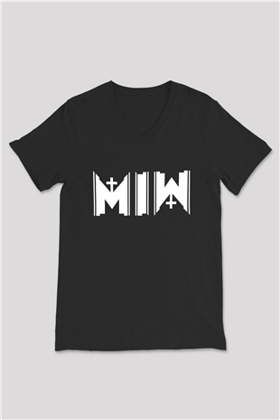 Motionless in White Baskılı Unisex Siyah V Yaka Tişört - Tshirt