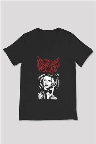 Motionless in White Baskılı Unisex Siyah V Yaka Tişört - Tshirt