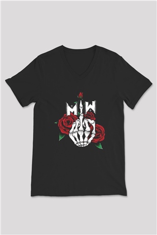 Motionless in White Baskılı Unisex Siyah V Yaka Tişört - Tshirt