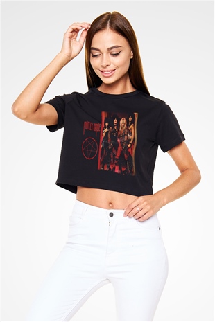 Mötley Crüe Siyah Crop Top Tişört