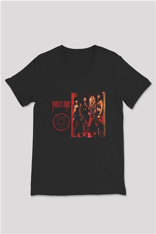 Mötley Crüe Siyah Unisex V Yaka Tişört T-Shirt
