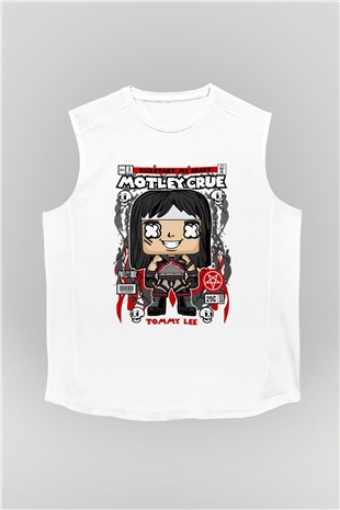 Motley Crue - Tommy Lee Baskılı Unisex Beyaz Kolsuz Tişört