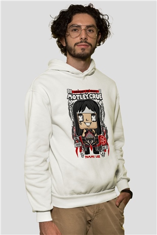 Motley Crue - Tommy Lee Baskılı Unisex Beyaz Hoodie