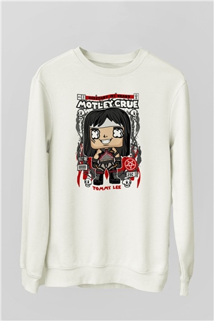Motley Crue - Tommy Lee Baskılı Unisex Beyaz Sweatshirt
