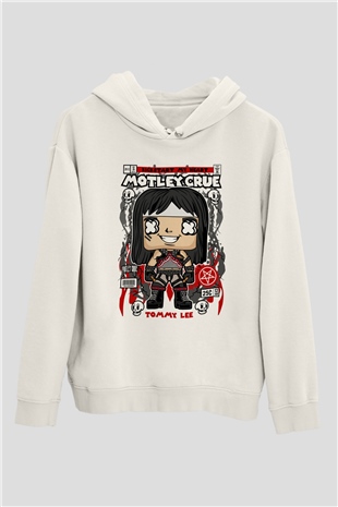 Motley Crue - Tommy Lee Baskılı Unisex Beyaz Hoodie