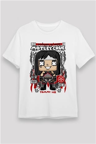 Motley Crue - Tommy Lee Baskılı Unisex Beyaz Tişört