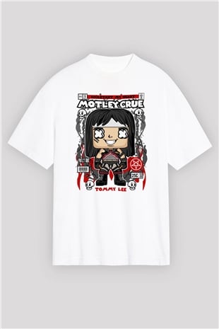 Motley Crue - Tommy Lee Baskılı Unisex Beyaz Oversize Tişört