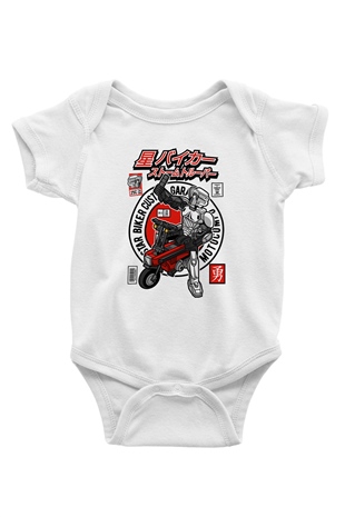Motocompo Baskılı Unisex Beyaz Bebek Body - Zıbın