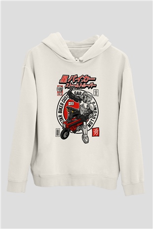 Motocompo Baskılı Unisex Beyaz Hoodie