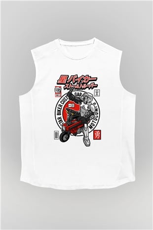 Motocompo Baskılı Unisex Beyaz Kolsuz Tişört