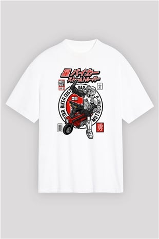 Motocompo Baskılı Unisex Beyaz Oversize Tişört