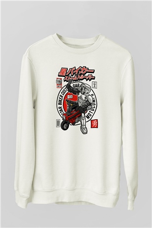 Motocompo Baskılı Unisex Beyaz Sweatshirt