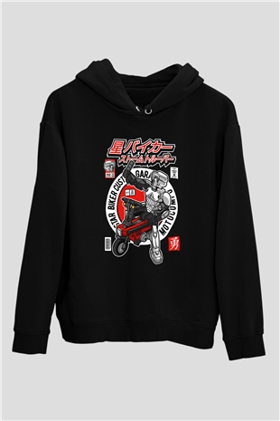 Motocompo Baskılı Unisex Siyah Hoodie