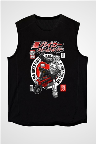 Motocompo Baskılı Unisex Siyah Kolsuz Tişört