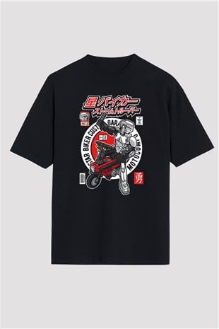 Motocompo Baskılı Unisex Siyah Oversize Tişört