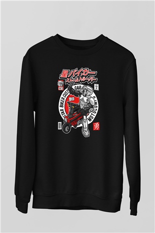 Motocompo Baskılı Unisex Siyah Sweatshirt
