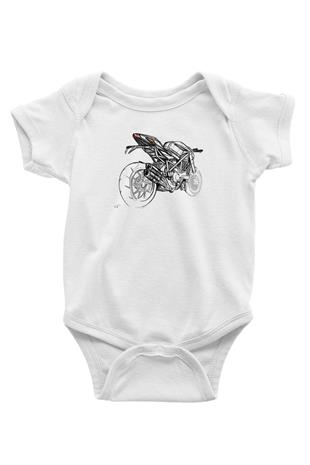 Motor Sporları Baskılı Beyaz Bebek Body - Zıbın