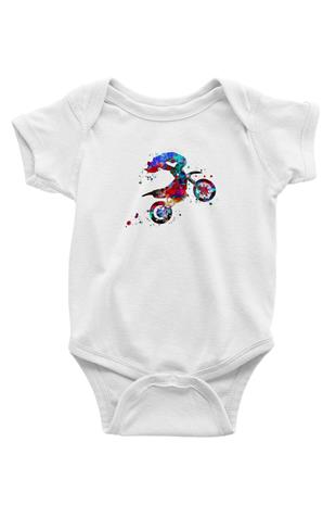 Motor Sporları Baskılı Beyaz Bebek Body - Zıbın