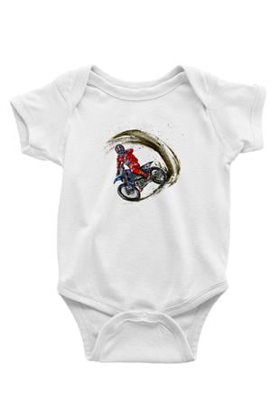 Motor Sporları Baskılı Beyaz Bebek Body - Zıbın