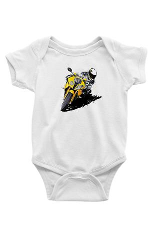 Motor Sporları Baskılı Beyaz Bebek Body - Zıbın