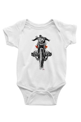 Motor Sporları Baskılı Beyaz Bebek Body - Zıbın