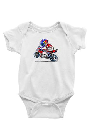 Motor Sporları Baskılı Beyaz Bebek Body - Zıbın