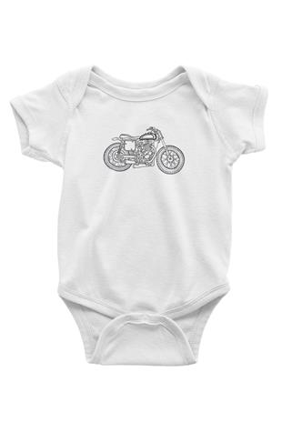 Motor Sporları Baskılı Beyaz Bebek Body - Zıbın
