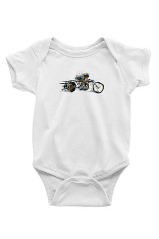 Motor Sporları Baskılı Beyaz Bebek Body - Zıbın