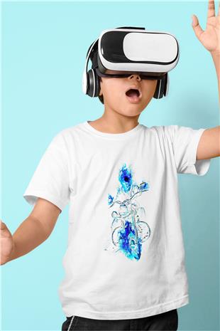 Motor Sporları Baskılı Unisex Beyaz Çocuk Tişört - Tshirt