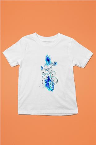 Motor Sporları Baskılı Unisex Beyaz Çocuk Tişört - Tshirt