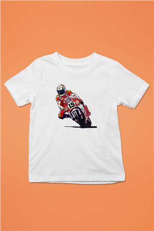 Motor Sporları Baskılı Unisex Beyaz Çocuk Tişört - Tshirt
