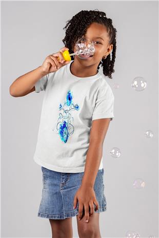 Motor Sporları Baskılı Unisex Beyaz Çocuk Tişört - Tshirt