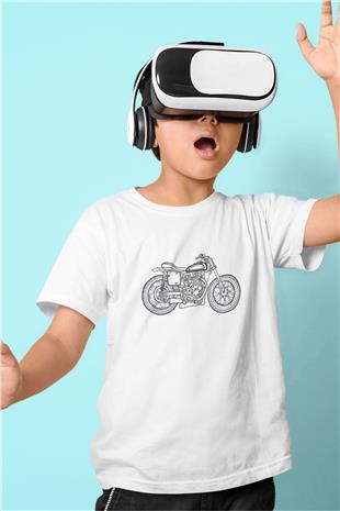 Motor Sporları Baskılı Unisex Beyaz Çocuk Tişört - Tshirt