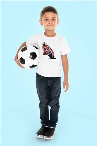 Motor Sporları Baskılı Unisex Beyaz Çocuk Tişört - Tshirt