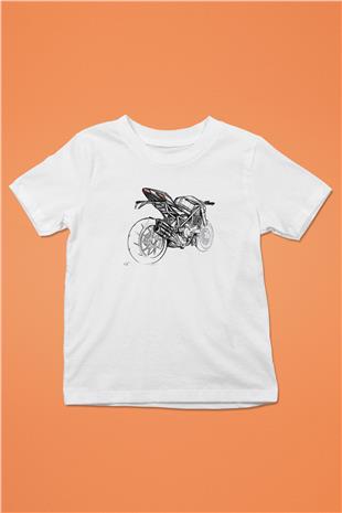 Motor Sporları Baskılı Unisex Beyaz Çocuk Tişört - Tshirt
