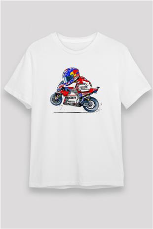Motor Sporları Baskılı Unisex Beyaz Tişört - Tshirt