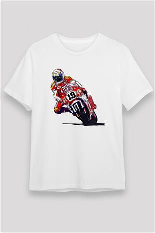 Motor Sporları Baskılı Unisex Beyaz Tişört - Tshirt