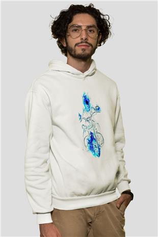 Motor Sporları Baskılı Unisex Ekru Hoodie
