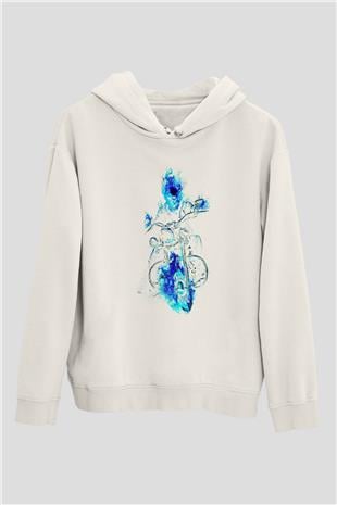 Motor Sporları Baskılı Unisex Ekru Hoodie