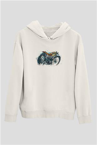 Motor Sporları Baskılı Unisex Ekru Hoodie