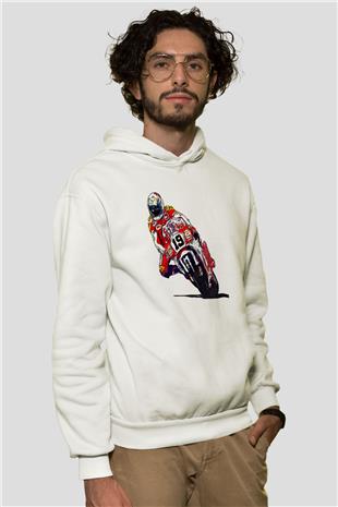 Motor Sporları Baskılı Unisex Ekru Hoodie