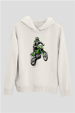 Motor Sporları Baskılı Unisex Ekru Hoodie