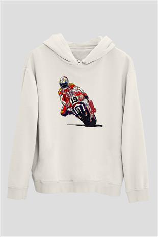 Motor Sporları Baskılı Unisex Ekru Hoodie