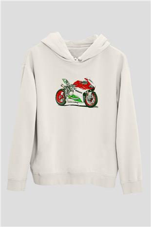 Motor Sporları Baskılı Unisex Ekru Hoodie