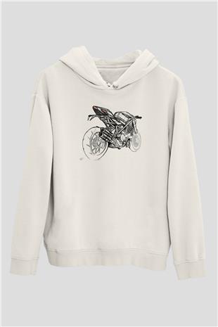 Motor Sporları Baskılı Unisex Ekru Hoodie