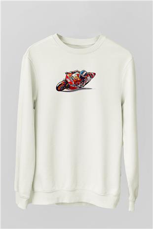 Motor Sporları Baskılı Unisex Ekru Sweatshirt