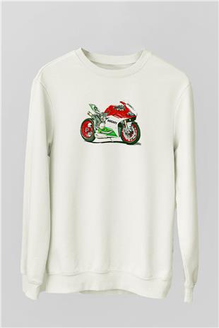 Motor Sporları Baskılı Unisex Ekru Sweatshirt