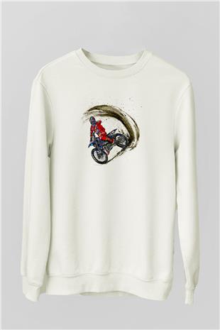 Motor Sporları Baskılı Unisex Ekru Sweatshirt